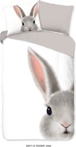 Housse de couette Lapin - Roger - 1 personne - 140x200 cm - Katoen- lapin gris.