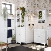 Wastafelonderkast, badkamerkast, opbergkast, 60 x 30 x 60 cm, met 2 lamellendeuren, verstelbare planken, met handgrepen, Scandinavische stijl, matwit HMBBC05WT
