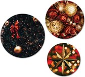 Forex Muurcirkel Set -  Set Kerstboom met kerstballen en kerstster - Set van 3 Wandcirkels met Ophangsystemen - 20x25x30