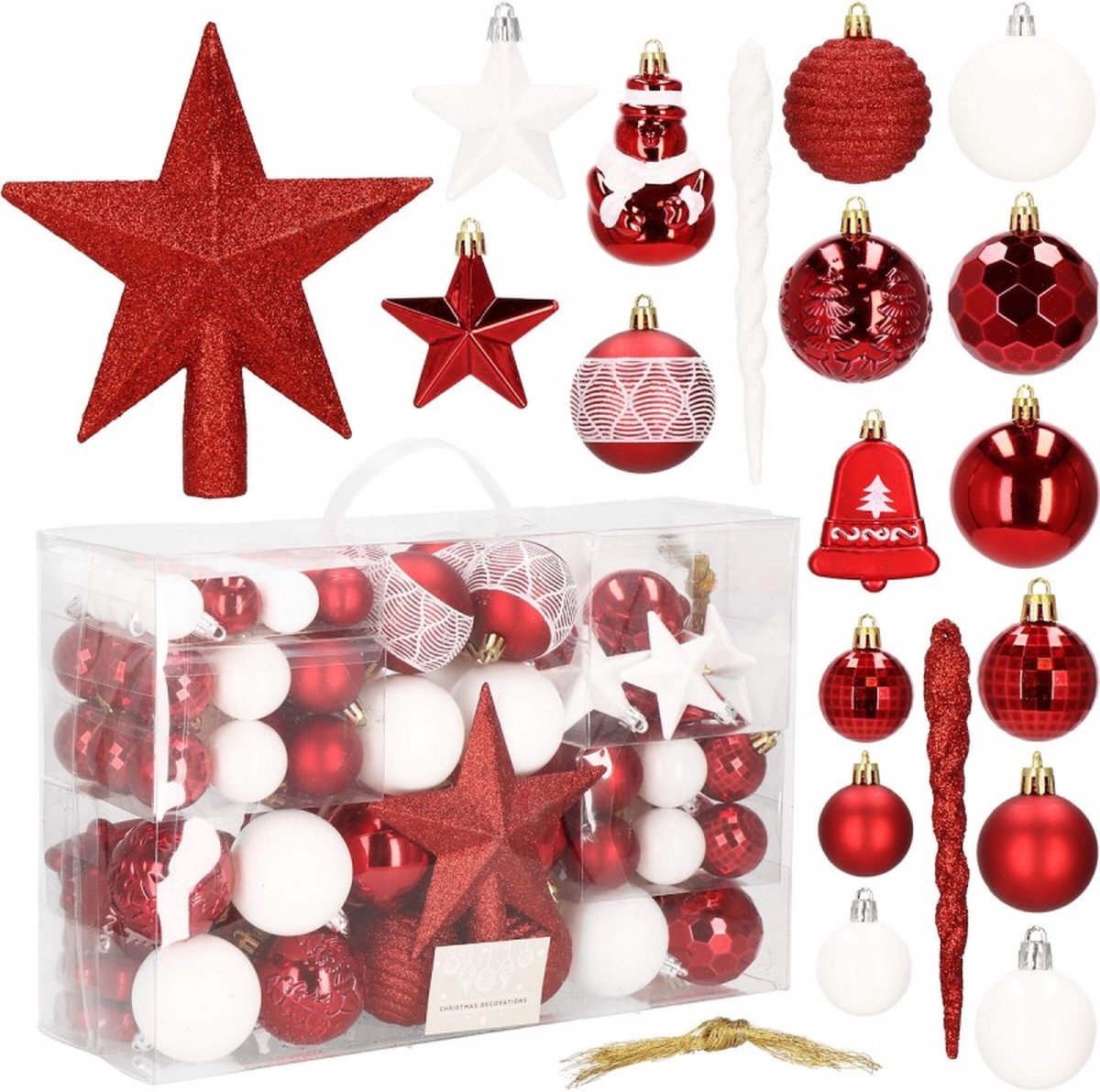 Springos Kerstballen | Kerstversiering | Onbreekbaar | 104 Stuks | Rood/Wit