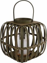 Oneiro’s Luxe lantaarn FERNANDO Bruin – S ø 30x30x30 cm – metaal - kaarsenhouder – waxinelicht houder - windlicht - decoratie - naturel – tuindecoratie – relief
