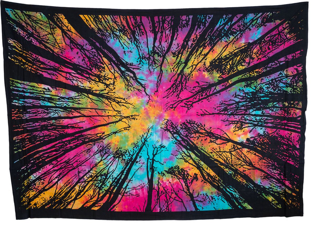 Authentiek Wandkleed Katoen Boomtoppen Kleurrijk (195 x 135 cm)