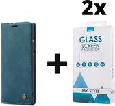 CaseMe Bookcase Pasjeshouder Hoesje Samsung Galaxy A41 Blauw - 2x Gratis Screen Protector - Telefoonhoesje - Smartphonehoesje
