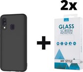 Siliconen Backcover Hoesje Samsung Galaxy A20e Zwart - 2x Gratis Screen Protector - Telefoonhoesje - Smartphonehoesje