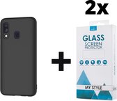 Siliconen Backcover Hoesje Samsung Galaxy A40 Zwart - 2x Gratis Screen Protector - Telefoonhoesje - Smartphonehoesje