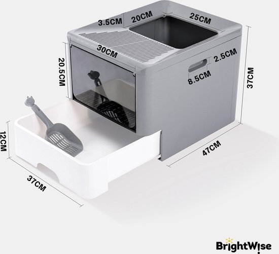BrightWise® Kattenbak Zelfreinigend Huisdier Toilet – Automatische Kattenbak - Katten – Kattenbakvulling – Lade Met Schep - Grijs