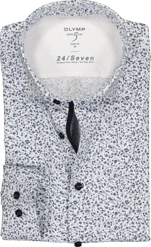 OLYMP Level 5 24/Seven body fit overhemd - wit tricot (contrast) - Strijkvriendelijk - Boordmaat: