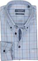 Ledub overhemd modern fit overhemd - twill - lichtblauw met bruin en wit geruit - Strijkvrij - Boordmaat: 46