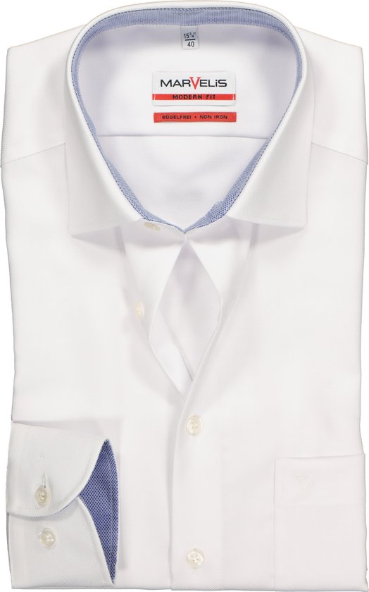 MARVELIS modern fit overhemd - wit structuur (contrast) - Strijkvrij - Boordmaat: 46