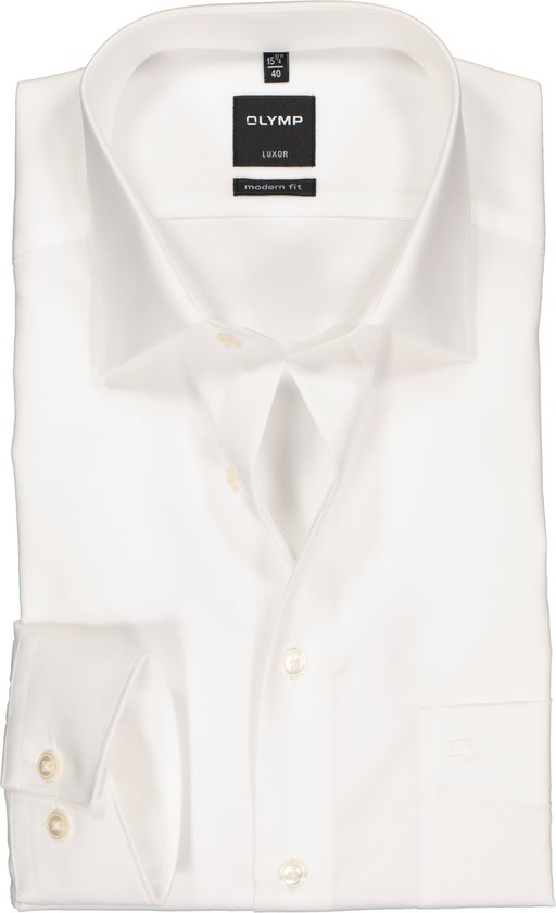 OLYMP Luxor modern fit overhemd - mouwlengte 7 - beige - Strijkvrij - Boordmaat: