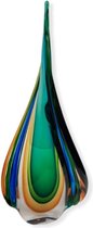 Glassculptuur Druppel / Vlam Groen / Blauw Muranostijl