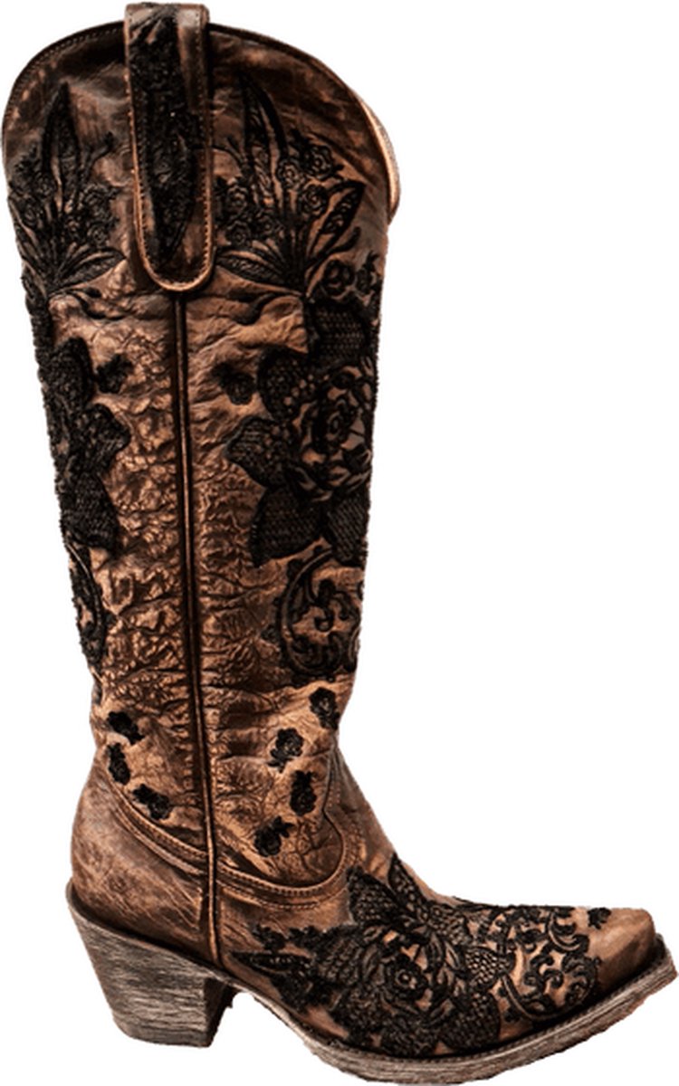 Cowboy laarzen dames Old Gringo Nicolette - echt leer - bruin/zwart - spitse neus - maat 36