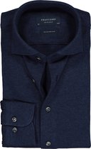 Profuomo Originale slim fit jersey overhemd - knitted shirt pique - navy melange - Strijkvrij - Boordmaat: 42