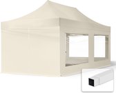 3x6m easy up partytent vouwtent  4 zijwanden (met panoramavensters) paviljoen PES300 stalen frame crème