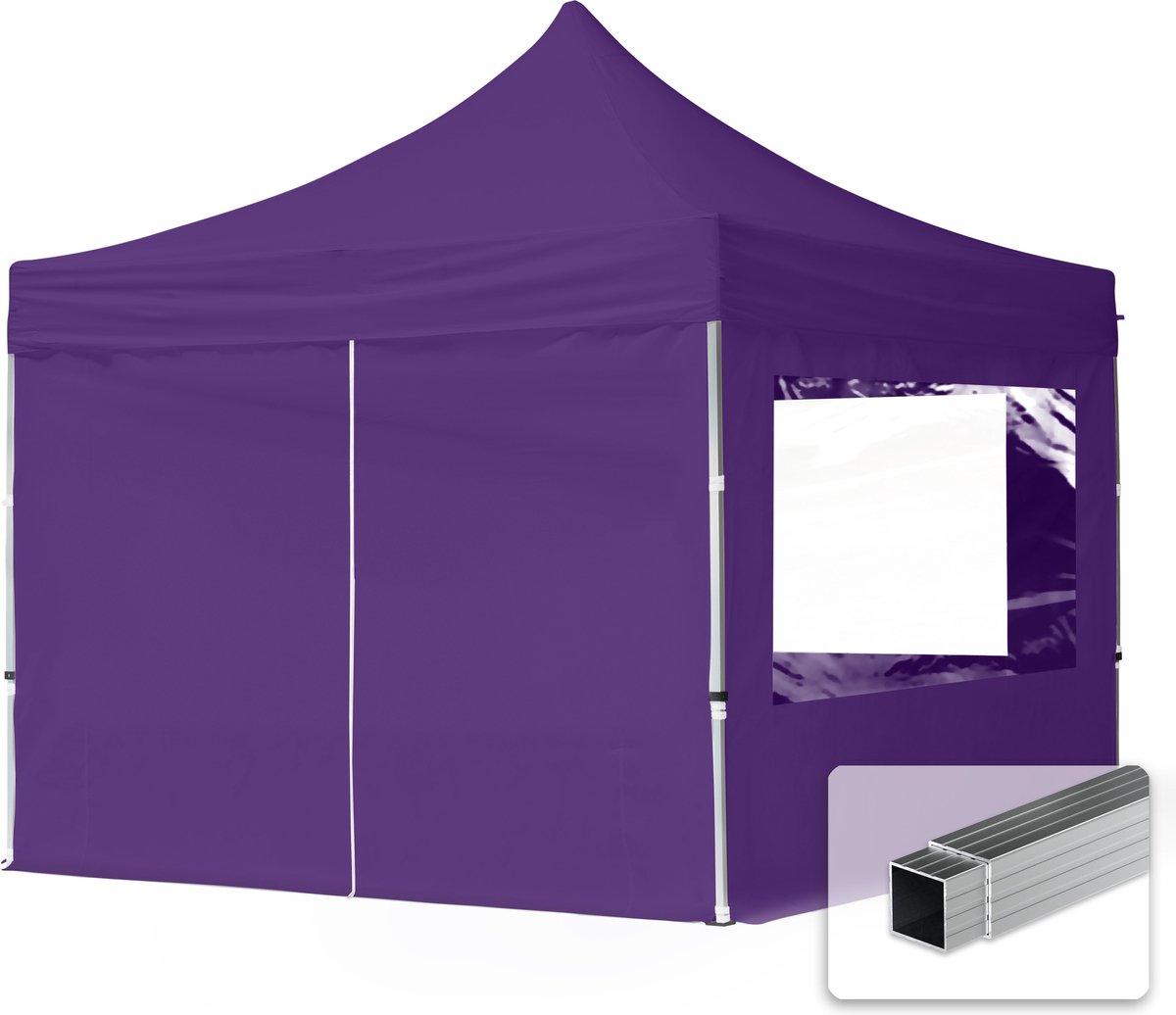 3x3 m Easy Up partytent Vouwpaviljoen, ECONOMY alu 32mm met zijwanden (panorama), paars