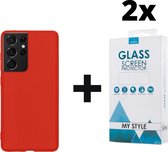 Siliconen Backcover Hoesje Samsung Galaxy S21 Ultra Rood - 2x Gratis Screen Protector - Telefoonhoesje - Smartphonehoesje