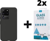 Siliconen Backcover Hoesje Samsung Galaxy S20 Ultra Zwart - 2x Gratis Screen Protector - Telefoonhoesje - Smartphonehoesje