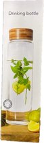 Originele Waterfles - Bamboe Deksel - bamboe rietje  - Borosilicaat Glas - Transparant - 1 liter