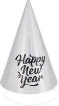 Party Happy New Year feesthoedjes - Papier - Glitters - Zilver - Verkleedaccessoires - 6 stuks - Feestdagen - Happy New Year