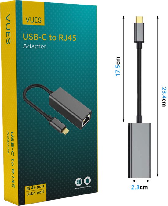 Vues USB-C naar Ethernet Adapter / Internet / Netwerk - 10/100/1000 Mbps - Vues
