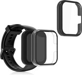 kwmobile 2x cover compatibel met Realme Watch 2 Pro - Fitnesstracker cover van gehard glas en kunststof frame set zwart / transparant