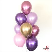 Nedville elegant assortiment grote metallic Chrome ballonnen - Metallic goud, -rosa purple, rosagold en paars en  roze - verjaardag ballonnen - extra groot 36 cm lang - top kwalite
