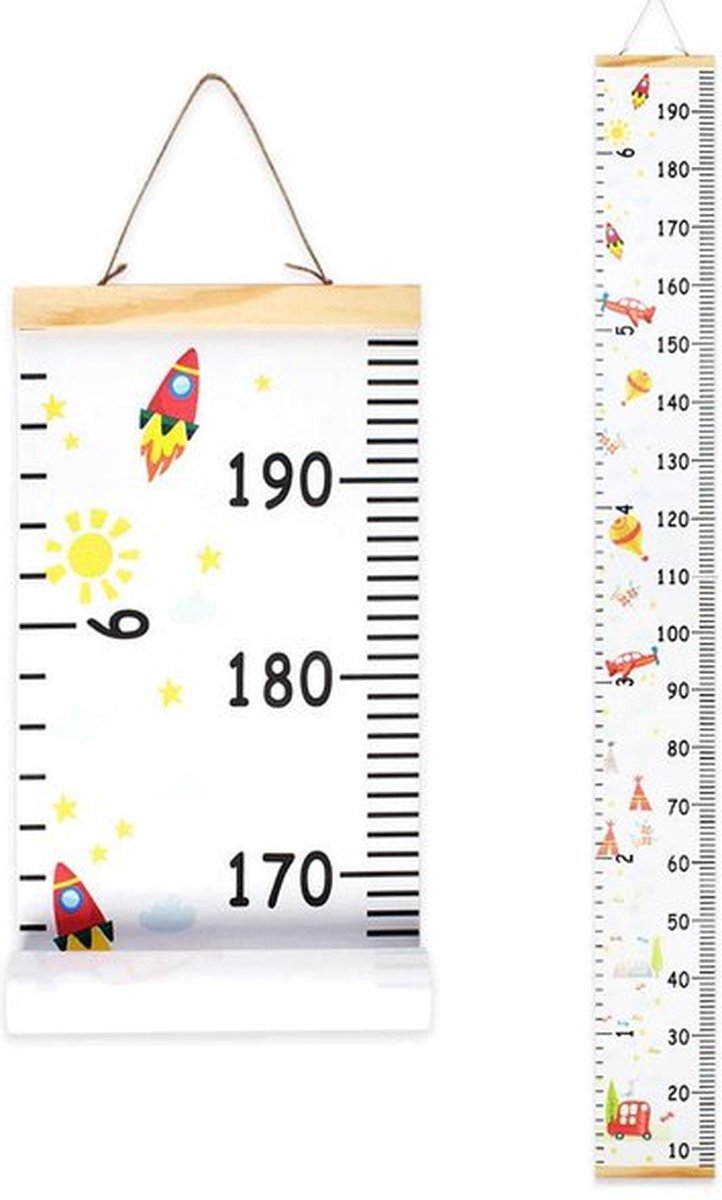 Maison Extravagante - Groeimeter Voertuigen - Canvas meetlat kind - hout - 190 x 20 cm - Babykamer accessoires - Kinderkamer decoratie - Decoratie Meetlint - Wanddecoratie - Kraamcadeau
