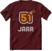 51 Jaar Feest T-Shirt | Goud - Zilver | Grappig Verjaardag Cadeau Shirt | Dames - Heren - Unisex | Tshirt Kleding Kado | - Burgundy - S