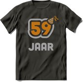 59 Jaar Feest T-Shirt | Goud - Zilver | Grappig Verjaardag Cadeau Shirt | Dames - Heren - Unisex | Tshirt Kleding Kado | - Donker Grijs - 3XL