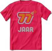 77 Jaar Feest T-Shirt | Goud - Zilver | Grappig Verjaardag Cadeau Shirt | Dames - Heren - Unisex | Tshirt Kleding Kado | - Roze - XL