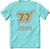 77 Jaar Feest T-Shirt | Goud - Zilver | Grappig Verjaardag Cadeau Shirt | Dames - Heren - Unisex | Tshirt Kleding Kado | - Licht Blauw - S