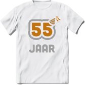 55 Jaar Feest T-Shirt | Goud - Zilver | Grappig Verjaardag Cadeau Shirt | Dames - Heren - Unisex | Tshirt Kleding Kado | - Wit - M