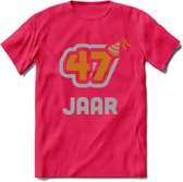 47 Jaar Feest T-Shirt | Goud - Zilver | Grappig Verjaardag Cadeau Shirt | Dames - Heren - Unisex | Tshirt Kleding Kado | - Roze - L