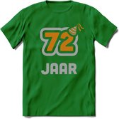 72 Jaar Feest T-Shirt | Goud - Zilver | Grappig Verjaardag Cadeau Shirt | Dames - Heren - Unisex | Tshirt Kleding Kado | - Donker Groen - XL