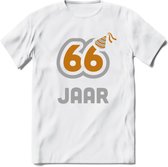 66 Jaar Feest T-Shirt | Goud - Zilver | Grappig Verjaardag Cadeau Shirt | Dames - Heren - Unisex | Tshirt Kleding Kado | - Wit - XL