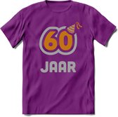60 Jaar Feest T-Shirt | Goud - Zilver | Grappig Verjaardag Cadeau Shirt | Dames - Heren - Unisex | Tshirt Kleding Kado | - Paars - M