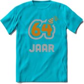 64 Jaar Feest T-Shirt | Goud - Zilver | Grappig Verjaardag Cadeau Shirt | Dames - Heren - Unisex | Tshirt Kleding Kado | - Blauw - XL