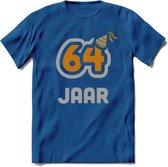 64 Jaar Feest T-Shirt | Goud - Zilver | Grappig Verjaardag Cadeau Shirt | Dames - Heren - Unisex | Tshirt Kleding Kado | - Donker Blauw - S