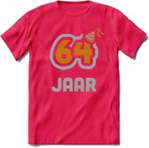 64 Jaar Feest T-Shirt | Goud - Zilver | Grappig Verjaardag Cadeau Shirt | Dames - Heren - Unisex | Tshirt Kleding Kado | - Roze - M