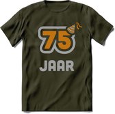 75 Jaar Feest T-Shirt | Goud - Zilver | Grappig Verjaardag Cadeau Shirt | Dames - Heren - Unisex | Tshirt Kleding Kado | - Leger Groen - S