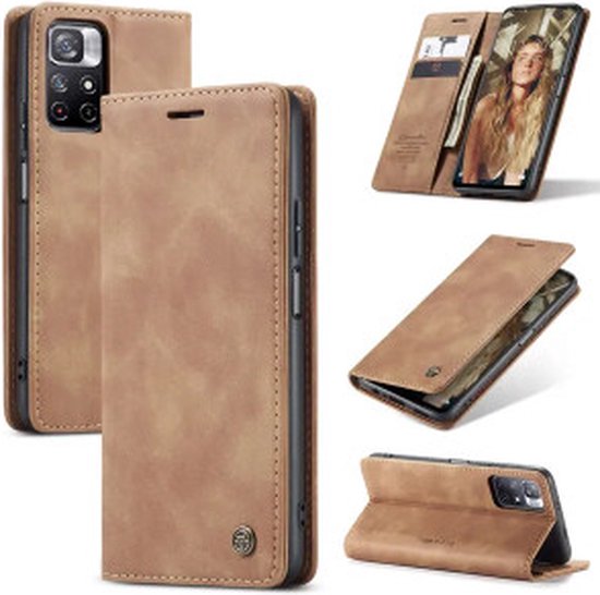 CaseMe - Hoesje geschikt voor Xiaomi Redmi Note 11 - Wallet Book Case - Magneetsluiting - Licht Bruin
