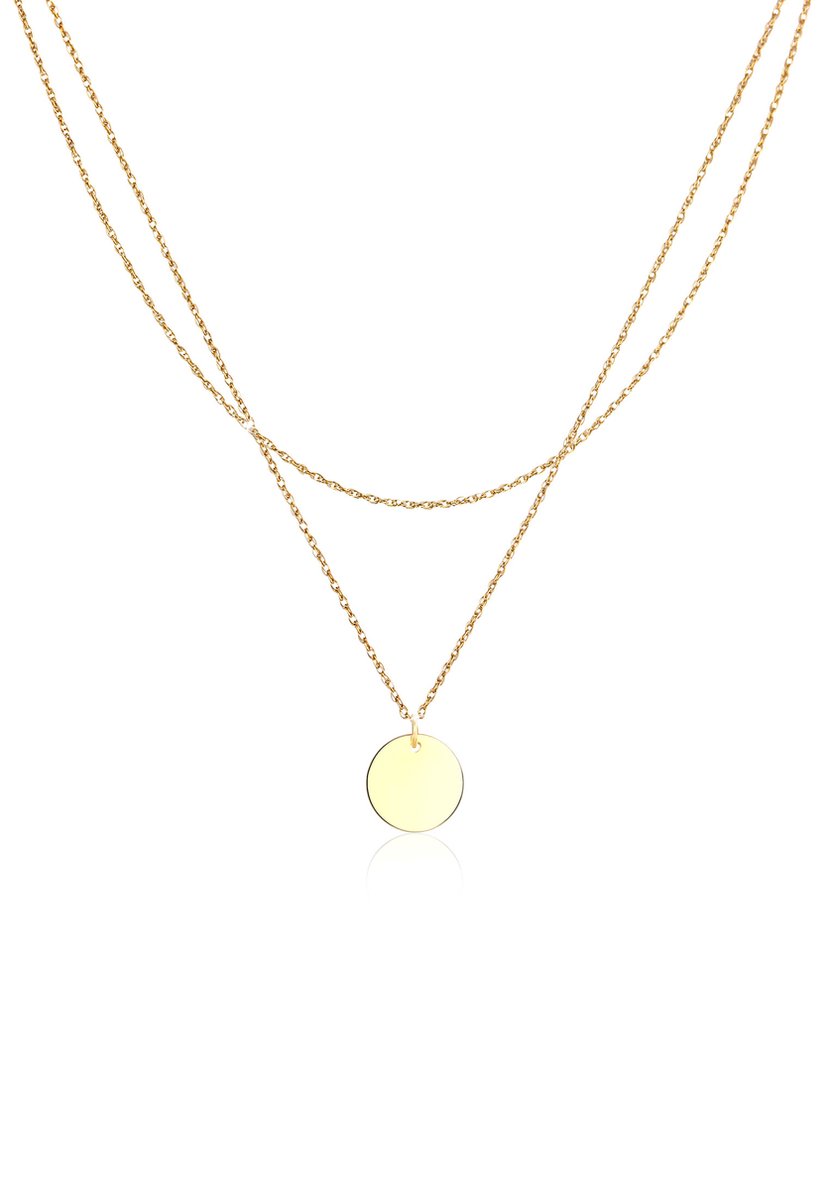 Elli - Halsketting - Dames Set Laag Plaatje Cirkel Basis Minimaal in 925 Sterling Zilver Verguld - Dames
