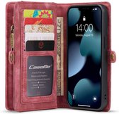 iPhone 13 Mini Bookcase hoesje - CaseMe - Effen Rood - Leer - Portemonnee met 11 Vakjes voor Pasjes en Ritsvak