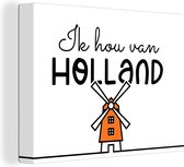 Canvas Schilderij Holland - Molen - Oranje - 80x60 cm - Wanddecoratie