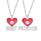 Zoeies bff ketting 2-delig met rood hart en roze bloem