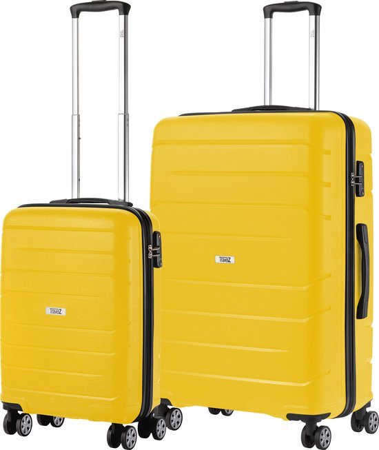 TravelZ Big Bars Kofferset - Trolleyset TSA 2-delig - Handbagage en groot - Geel