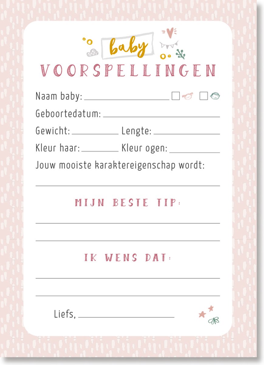 Maan Amsterdam Babyshower invulkaarten Roze - 30 stuks - A6 formaat - Unisex