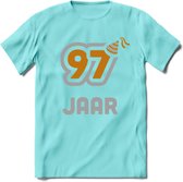 97 Jaar Feest T-Shirt | Goud - Zilver | Grappig Verjaardag Cadeau Shirt | Dames - Heren - Unisex | Tshirt Kleding Kado | - Licht Blauw - S