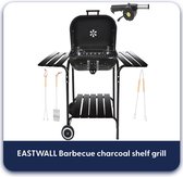 EASTWALL Charcoal Grill barbecue XL - BBQ met zijtafel - Mobiele houtskool barbecue - Incl. BBQ gereedschap en ventilator - 97.5x46.5x82 cm - RVS - Zwart