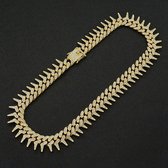 ICYBOY 18K Massieve Miami Spike Heren Ketting Verguld Goud [GOLD-PLATED] [ICED OUT] [18 inch - 45 cm Small / Medium] - Cuban Chain Necklace Barbed Link